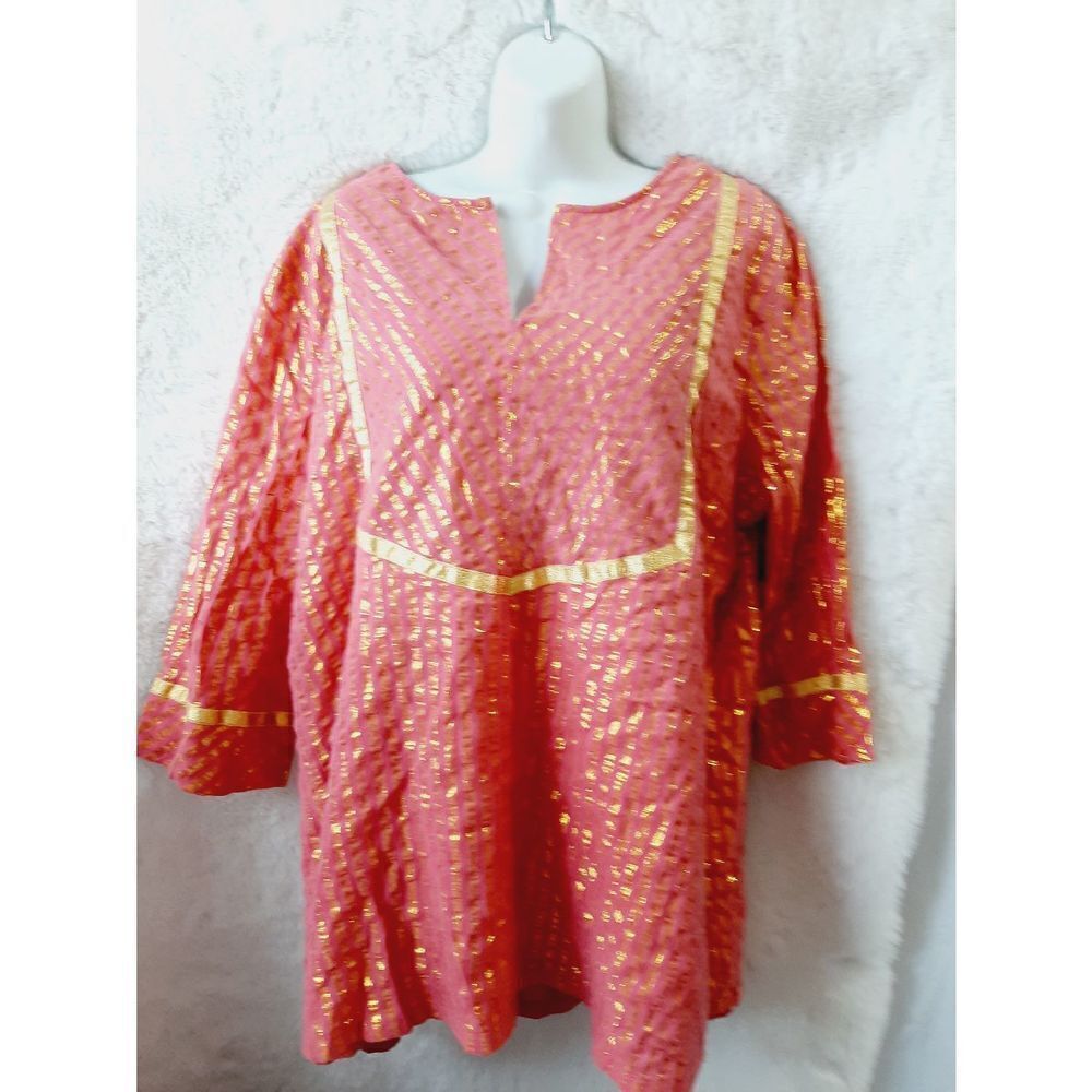 Original Anthony vintage pink gold v neck 100% cotton sz 1X  tunic